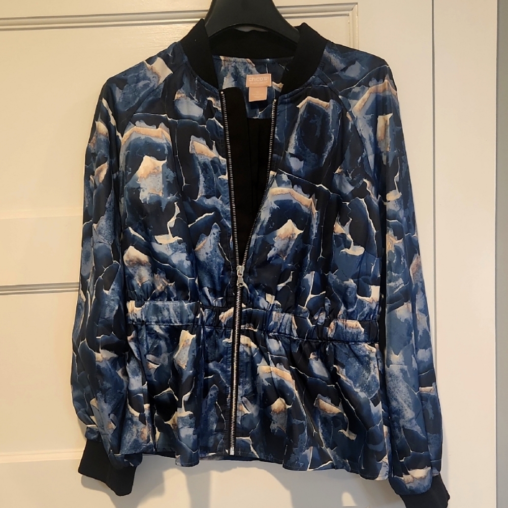 Chicos Sz 0 (Sz4) Stylish Blue Patterned Women's Jacket